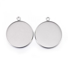 Honeyhandy 304 Stainless Steel Pendant Cabochon Settings, Plain Edge Bezel Cups, Flat Round, Stainless Steel Color, Tray: 30mm, 36.5x32x2mm, Hole: 3mm