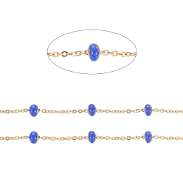 Honeyhandy Stainless Steel Satellite Chains, with Enamel Beads and Spool, Soldered, Long-Lasting Plated, Flat Round, Golden, Blue, 1.5x1.2x0.3mm, about 32.8 Feet(10m)/roll