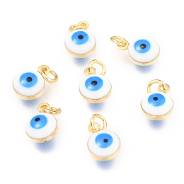 Honeyhandy Brass Enamel Charms, Real 18K Gold Plated, Long-Lasting Plated, with Jump Ring, Evil Eye, White, 9.5x6.5x4.5mm, Hole: 2.5mm