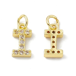 Honeyhandy Real 18K Gold Plated Brass Micro Pave Clear Cubic Zirconia Charms, with Jump Ring, Letter.I, 11.5x6x2.5mm, Hole: 3.4mm