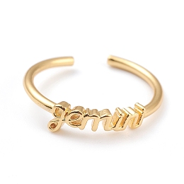 Honeyhandy Constellation/Zodiac Sign Brass Cuff Rings, Open Rings, Real 18K Golden Plated, Gemini, US Size 7 1/4(17.5mm), word: 13x4.5mm