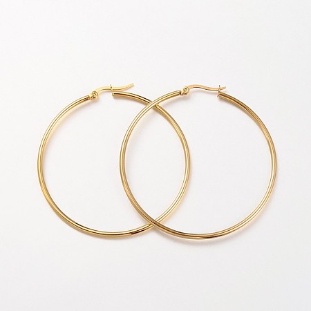 Honeyhandy 304 Stainless Steel Hoop Earrings, Hypoallergenic Earrings, Ring Shape, Real 18K Gold Plated, 55x2mm, 12 Gauge, Pin: 1x0.7mm