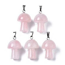 Honeyhandy Natural Rose Quartz Pendants, with Stainless Steel Snap On Bails, Mushroom Shaped, 24~25x16mm, Hole: 5x3mm