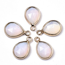 Honeyhandy Opalite Charms, with Light Gold Plated Brass Edge and Loop, Teardrop, Faceted, 14x9x4.5mm, Hole: 1.5mm