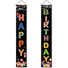 CREATCABIN Happy Birthday Banner Welcome Hanging Sign Balloon Gift Triangle Bunting Candy Cake Door Decor Porch Black for Indoor Outdoor Holiday Home Party Porch Wall Halloween Xmas 11.8 x 70.8inch