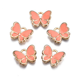 Honeyhandy Alloy Enamel Charms, Butterfly, Light Gold, Salmon, 10.5x13x3mm, Hole: 2mm