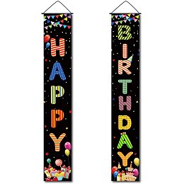 CREATCABIN Happy Birthday Banner Welcome Hanging Sign Balloon Gift Triangle Bunting Candy Cake Door Decor Porch Black for Indoor Outdoor Holiday Home Party Porch Wall Halloween Xmas 11.8 x 70.8inch