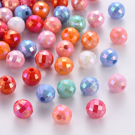 Arricraft Opaque Acrylic Beads, Dyed, AB Color, Faceted, Round, Mixed Color, 8x7.5mm, Hole: 1.8mm, about 2000pcs/500g