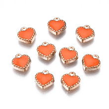 Honeyhandy Alloy Enamel Charms, Heart, Light Gold, Coral, 8x7.50x2.50mm, Hole: 1.5mm