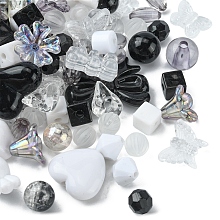 Honeyhandy Opaque & Transparent Acrylic Beads, Mixed Shapes, Black, 7.5~33x7.5~43.5x4.5~16mm, Hole: 1.2~4mm, about 50g/bag