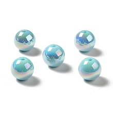 Honeyhandy UV Plating Rainbow Iridescent Acrylic Beads, Round, Sky Blue, 15~15.5x15.5~16mm, Hole: 2.7mm