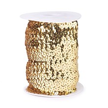 Olycraft&reg Plastic Paillette Elastic Beads, Sequins Beads, Ornament Accessories, 3 Rows Paillette Roll, Flat Round, Gold, 25x1.5mm; 10m/roll