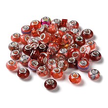 Honeyhandy Resin European Beads, with Platinum Plated Brass Core, Rondelle, Dark Red, 13.5x9mm, Hole: 5mm