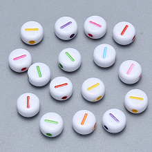 Honeyhandy Craft Acrylic Horizontal Hole Letter Beads, Flat Round, Mixed Color, Letter.I, 7x3.5~4mm, Hole: 1.5mm, about 3600pcs/500g