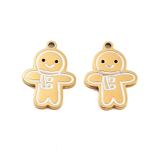 Ion Plating(IP) 304 Stainless Steel Pendants, Christmas Theme Enamel Charms, Golden, Gingerbread Man, 16.5x12x1.5mm, Hole: 1.2mm