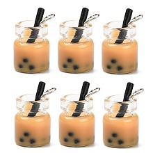 Honeyhandy Glass Bottle Pendants, with Resin Inside and Iron Findings, Imitation Bubble Tea/Boba Milk Tea, Navajo White, 20~25x11~14x11mm, Hole: 1.8mm