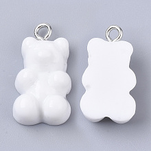 Honeyhandy Resin Pendants, with Platinum Tone Iron Loop, Imitation Food, Bear, White, 20.5~22.5x11.5x7mm, Hole: 2mm