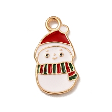 Christmas Theme Alloy Enamel Pendants, Light Gold, Snowman, 20x11x2mm, Hole: 2mm