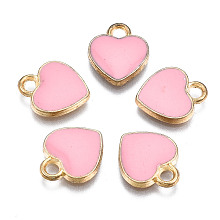 Honeyhandy Alloy Enamel Charms, Heart, Light Gold, Pink, 12x10x2mm, Hole: 2mm