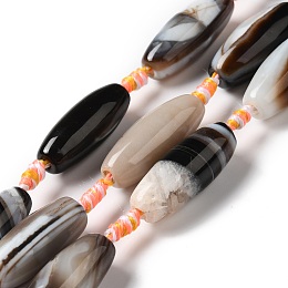 Natural Agate Beads Strands, Dyed & Heated, Rice, Black, 29.5x9.5mm, Hole: 2.5mm, about 11pcs/strand, 16.93''(43cm)