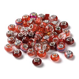 Honeyhandy Resin European Beads, with Platinum Plated Brass Core, Rondelle, Dark Red, 13.5x9mm, Hole: 5mm