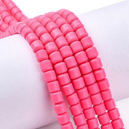 Honeyhandy Handmade Polymer Clay Bead Strands, Column, Camellia, 6.5x6mm, Hole: 1.2mm, about 61pcs/strand, 15.75 inch(40cm)