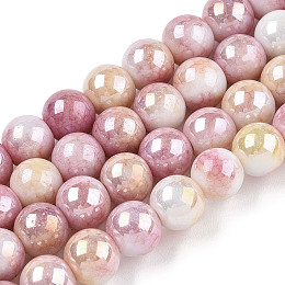 Honeyhandy Electroplated Glass Beads Strands, AB Color Plated, Round, Pink, 8.5mm, Hole: 1.2mm, about 100pcs/strand, 30.63 inch(77.8cm)