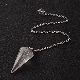 Honeyhandy Platinum Tone Brass Crystal Cone Hexagonal Pointed Dowsing Pendulums, with Lobster Claw Clasps, 230x3mm