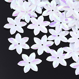 Honeyhandy Ornament Accessories, PVC Plastic Paillette/Sequins Beads, Flower, Alice Blue, 13~13.5x12x0.4mm, Hole: 1.4mm, about 900pcs/50g