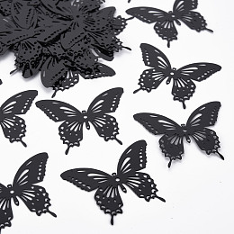 Honeyhandy Spray Painted 430 Stainless Steel Filigree Joiners Links, Etched Metal Embellishments, Butterfly, Black, 35x44x0.4mm, Hole: 1~1.6mm