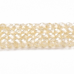 Cubic Zirconia Bead Strands, Faceted Rondelle, Light Yellow, 3x2mm, Hole: 0.6mm, about 164~172pcs/strand, 14.57~14.88 inch(37~37.8cm)