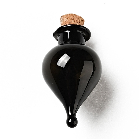 Honeyhandy Teardrop Glass Cork Bottles Ornament, Glass Empty Wishing Bottles, DIY Vials for Pendant Decorations, Black, 3.6cm