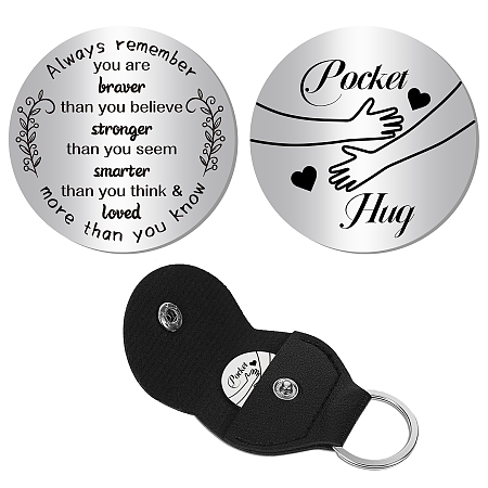 CREATCABIN Pocket Hug Token Keepsake Long Distance Relationship Inspirational Gift for Friends Son Daughter Boy Girl with PU Leather Keychain Double Sided 1.2 x 1.2 Inch