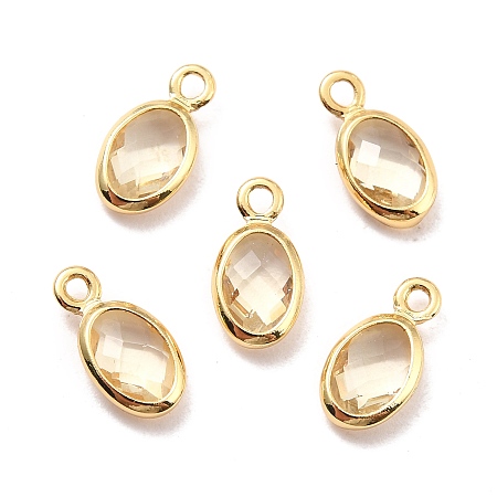 Honeyhandy Eco-Friendly Brass with Glass Pendants,  Long-Lasting Plated, Lead Free & Cadmium Free & Nickel Free, Oval, Real 18K Gold Plated, Wheat, 9x4.5x2mm, Hole: 1.2mm