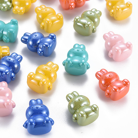 Arricraft Pearlized Opaque Acrylic Beads, Half Drilled, Rabbit, Mixed Color, 23x18.5x13mm, Hole: 3.5mm