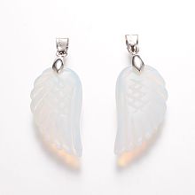 Honeyhandy Opalite Pendants, Wing, Platinum, 29x15x6mm, Hole: 4mm