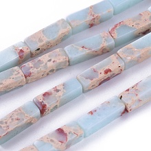 Honeyhandy Synthetic Imperial Jasper Beads Strands, Dyed, Cuboid, Light Blue, 12~13.5x4~4.5mm, Hole: 0.8mm, about 29pcs/strand, 14.96 inch~15.19 inch(38~38.6cm)