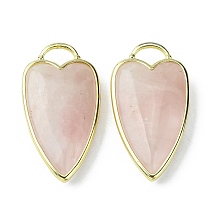 Honeyhandy Natural Rose Quartz Pendants, Faceted Heart Charms, with Rack Plating Light Gold Plated Brass Edge, 34.5x18x7mm, Hole: 7x5mm