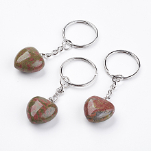 Honeyhandy Natural Unakite Keychain, with Platinum Iron Findings, Heart, 72mm