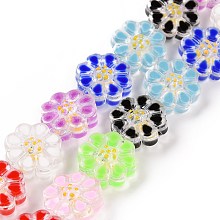 Handmade Lampwork Beads Strands, Flower, Colorful, 13.5x6.5mm, Hole: 0.7mm, about 28pcs/strand, 15.12''(38.4cm)