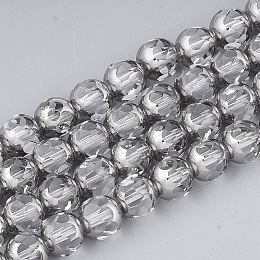 Honeyhandy Electroplate Glass Beads Strands, Half Silver Plated, Faceted, Round, Clear, 8~8.5x7~8mm, Hole: 1mm, about 40pcs/strand, 11.8 inch