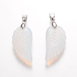 Honeyhandy Opalite Pendants, Wing, Platinum, 29x15x6mm, Hole: 4mm