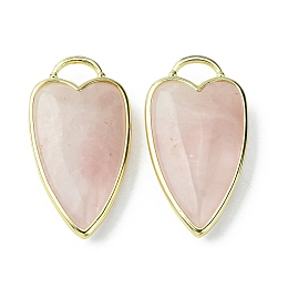 Honeyhandy Natural Rose Quartz Pendants, Faceted Heart Charms, with Rack Plating Light Gold Plated Brass Edge, 34.5x18x7mm, Hole: 7x5mm