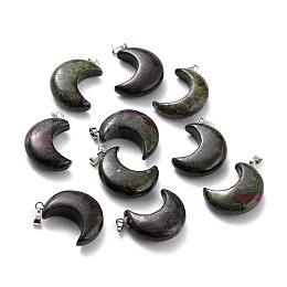 Honeyhandy Natural Dragon Blood Pendants, with Platinum Brass Loops, Moon, 29x18~21x7~10mm, Hole: 6x3mm