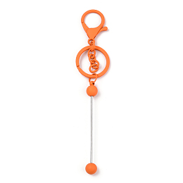 Honeyhandy Spray Painted Alloy Bar Beadable Keychain for Jewelry Making DIY Crafts, with Alloy Lobster Clasps and Iron Ring, Dark Orange, 15.5~15.8cm