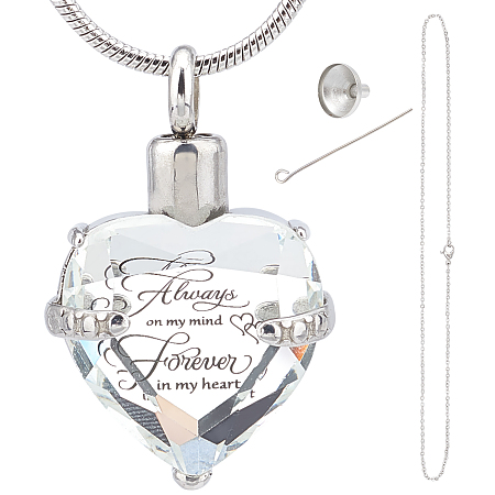 CREATCABIN Heart Cremation Urn Necklace for Ashes Birthstone Crystal Memorial Keepsake Pendant Always on My Mind Forever in My Heart Ash Holder Stainless Steel Waterproof with Fill Kit(April-Sliver)