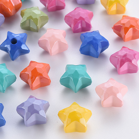 Arricraft Pearlized Opaque Acrylic Beads, Faceted, Half Drilled, Star, Mixed Color, 17x17.5x13.5mm, Hole: 3.5mm