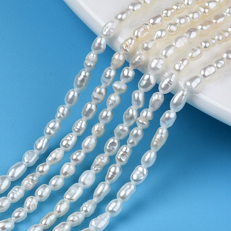 Natural Cultured Freshwater Pearl Beads Strands, Rice, Seashell Color, 3~5x2.5~3mm, Hole: 0.6mm, about 94~100pcs/strand, 13.70''~14.49''(34.8cm~36.8cm)