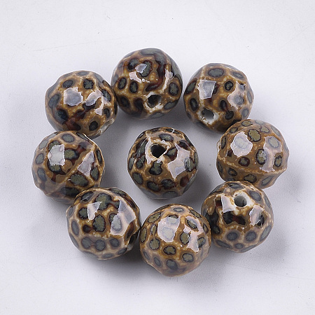 Honeyhandy Handmade Porcelain Beads, Fancy Antique Glazed Porcelain, Round, Camel, 16~16.5x15.5~16x15~16mm, Hole: 2.5~3mm