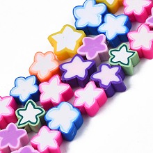 Honeyhandy Handmade Polymer Clay Beads Strands, Star, Colorful, 8~10x8~10x3~4.5mm, Hole: 1.5mm, about 40pcs/strand, 12.60 inch~13.58inch (32~34.5cm)